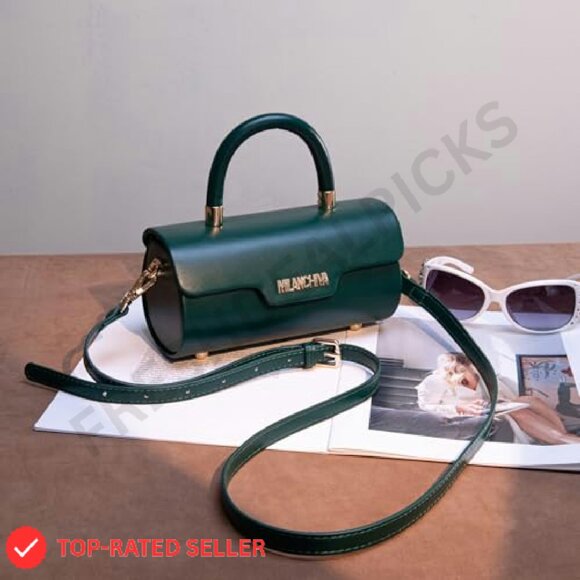 Mini Top Handle Barrel Purse Vegan Leather Crossbody Strap Chic Elegant - Picture 4 of 8